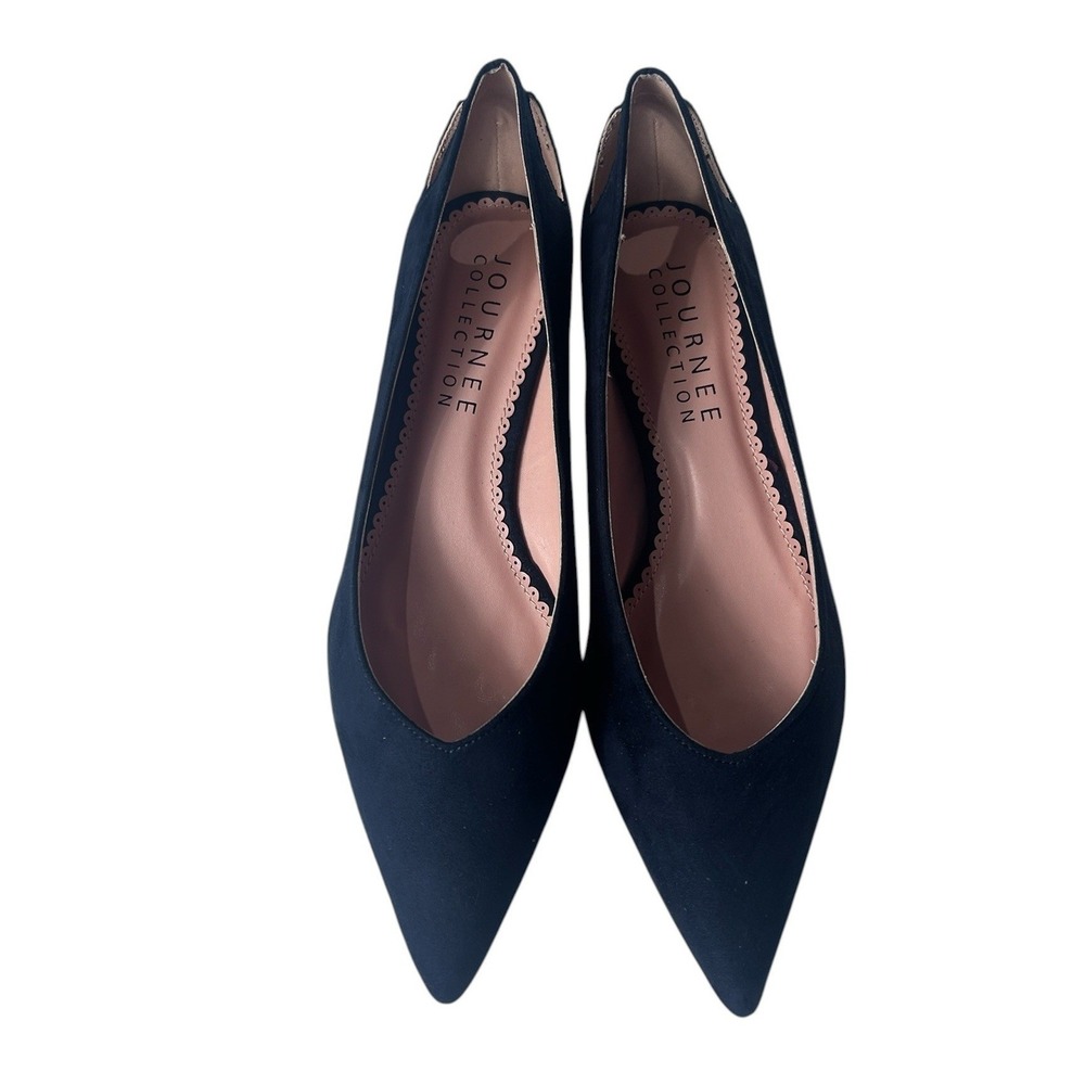 Journee Collection Navy Blue Faux Suede Kitten Heel Pointed Toe Pumps Size 7